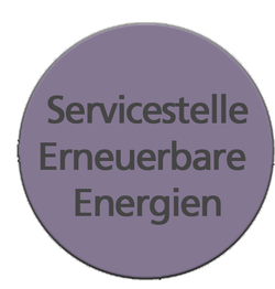 Das Bild zeigt einen lila-farbenen Kreis mit der Aufschrift "Servicestelle Erneuerbare Energien"